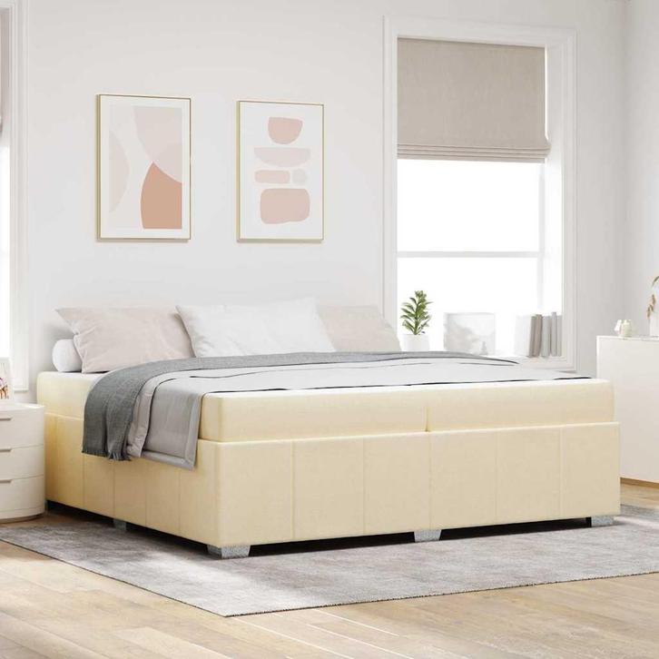 vidaXL Bedframe met matras Crème 200 x 200 cm Stof, Huis en Inrichting, Slaapkamer | Bedden, Crème, Nieuw, Stof, Verzenden