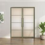 Dubbele stalen taatsdeur - 4 Vlaks - Olijfgroen - Mat glas, Doe-het-zelf en Verbouw, Deuren en Horren, Minder dan 80 cm, Overige typen