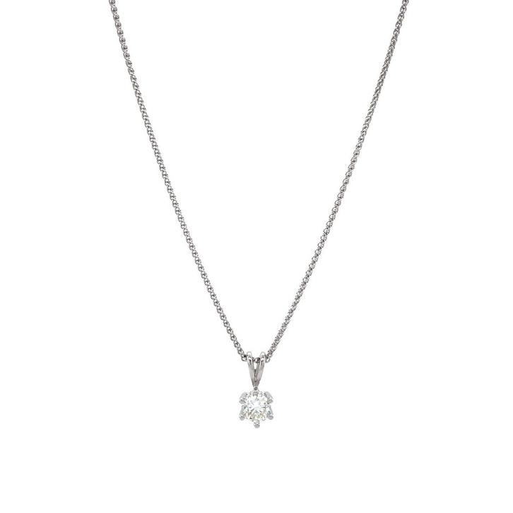 Witgouden collier met diamant hanger 45 cm 14 karaat, Sieraden, Tassen en Uiterlijk, Kettingen, Wit, Zo goed als nieuw, Met hanger