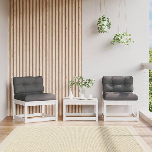 vidaXL Tuinbanken met kussens 2 st massief grenenhout wit, Tuin en Terras, Tuinsets en Loungesets, Nieuw, Verzenden