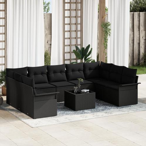 vidaXL 10-delige Tuinbankenset met kussens poly rattan beige, Tuin en Terras, Tuinsets en Loungesets, Nieuw, Rotan, Verzenden