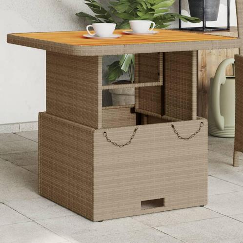 vidaXL Tuintafel 80x80x71 cm poly rattan en acaciahout beige, Tuin en Terras, Tuintafels, Nieuw, Verzenden