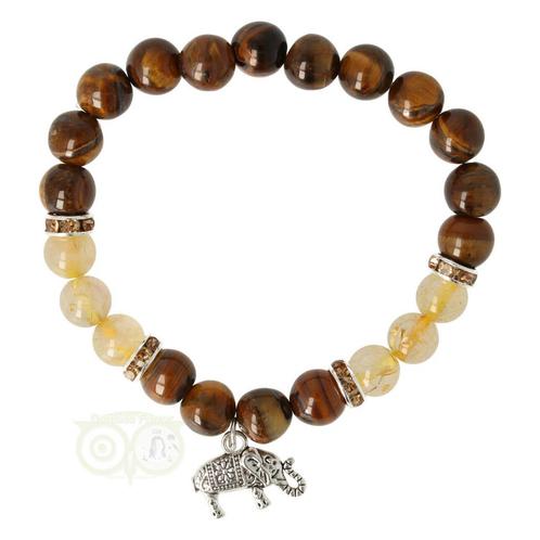 Armband tijgeroog / rutielkwarts met olifant, Sieraden, Tassen en Uiterlijk, Edelstenen, Nieuw, Verzenden