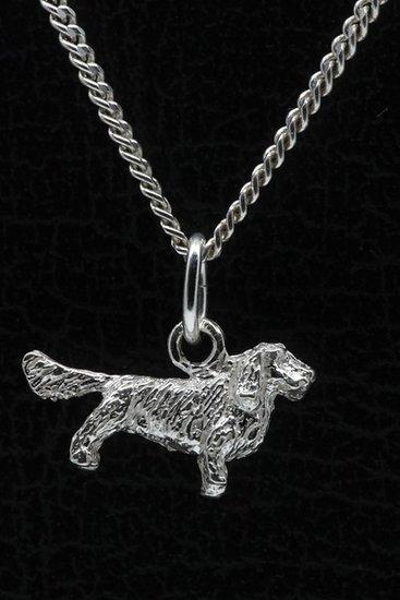 Zilveren Engelse springer spaniel met staart ketting hang..., Sieraden, Tassen en Uiterlijk, Kettinghangers, Verzenden