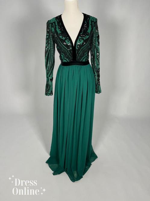 Smaragdgroene Avondjurk met Zwart Sequin - Maat S - 424, Kleding | Dames, Gelegenheidskleding, Groen, Zo goed als nieuw, Maat 36 (S)