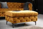Chesterfield kruk MODERN BAROK 90cm mosterdgeel fluweel, Huis en Inrichting, Stoelen, Ophalen of Verzenden, Nieuw