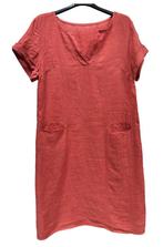 Linnen midi jurk met steek zakken - korte mouwen - v-hals -, Kleding | Dames, Jurken, Nieuw