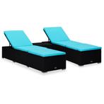 vidaXL 3-delige Ligbeddenset met theetafel poly rattan zwart, Verzenden, Nieuw