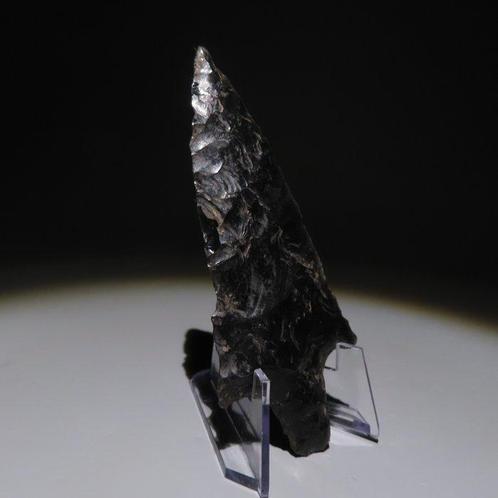 Maya Obsidiaan Pijlkop. ca. 800 n.Chr. 10,2 cm hoog. Spaanse, Verzamelen, Mineralen en Fossielen