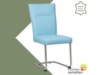 Leren eetkamerstoel Retro - Toledo Sky Blue (lichtblauw) -, Huis en Inrichting, Stoelen, Blauw, Nieuw, Leer, Ophalen of Verzenden