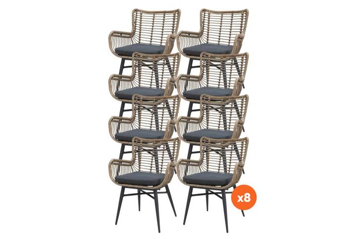 VDG Set van 8 - Jasmine dining tuinstoel - Naturel, Tuin en Terras, Tuinsets en Loungesets, Nieuw, Overige materialen, Verzenden