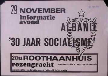 Bijeenkomst bespreking socialisme in Albanië op poster beschikbaar voor biedingen