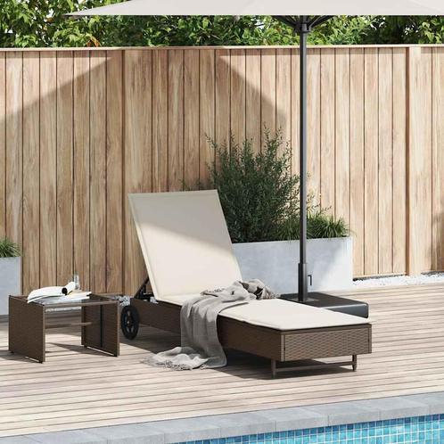 vidaXL Ligbed met wielen en kussen poly rattan bruin, Tuin en Terras, Ligbedden, Nieuw, Verzenden