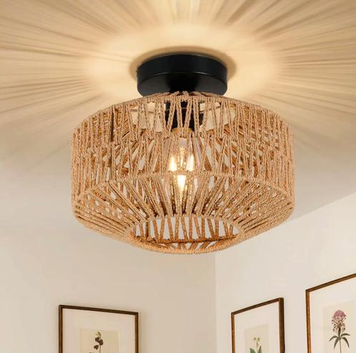 Handgemaakte Rotan Plafondlamp of Hanglamp – Klassieke Stijl, Huis en Inrichting, Lampen | Plafondlampen, Nieuw, Overige materialen