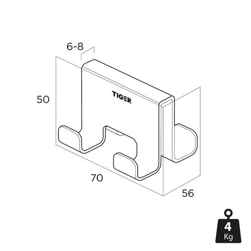 Handdoekhaak Voor Douchecabine Tiger Caddy 6-8 mm Dubbel RVS, Doe-het-zelf en Verbouw, Sanitair, Ophalen of Verzenden