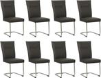 Set van 8 Donkerbruine leren   - poot rond rvs - Toledo Leer, Nieuw, Vijf, Zes of meer stoelen, Modern, Leer