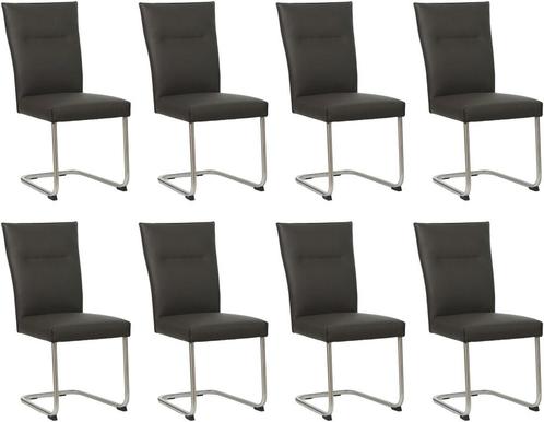 Set van 8 Donkerbruine leren   - poot rond rvs - Toledo Leer, Huis en Inrichting, Stoelen, Vijf, Zes of meer stoelen, Overige kleuren