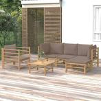 vidaXL 6-delige Loungeset met kussens bamboe taupe, Tuin en Terras, Verzenden, Nieuw, Hout, Loungeset