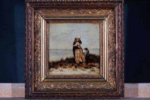 Hollandse School (XIX) - Duingezicht met Vissersvrouw en, Antiek en Kunst, Kunst | Schilderijen | Klassiek