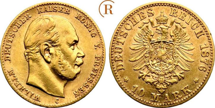 10 Mark goud 1876 C Kaiserreich: Preussen Pruisen: Wilhel..., Postzegels en Munten, Munten | Europa | Niet-Euromunten, Verzenden