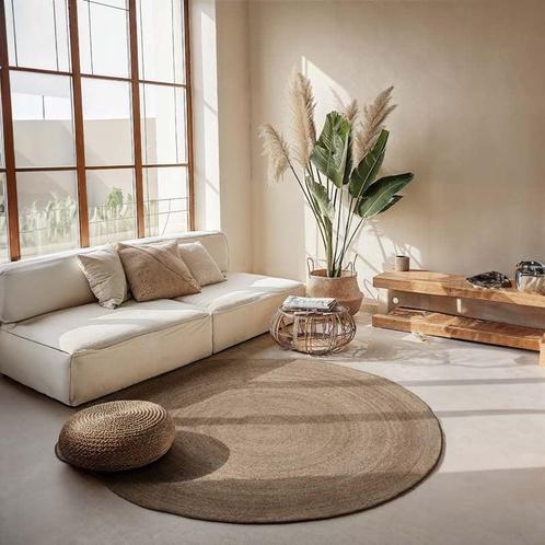 Home Collectie Jute Vloerkleed Geweven - Rond - Bruin ø 100, Huis en Inrichting, Stoffering | Tapijten en Kleden, Nieuw, Rond