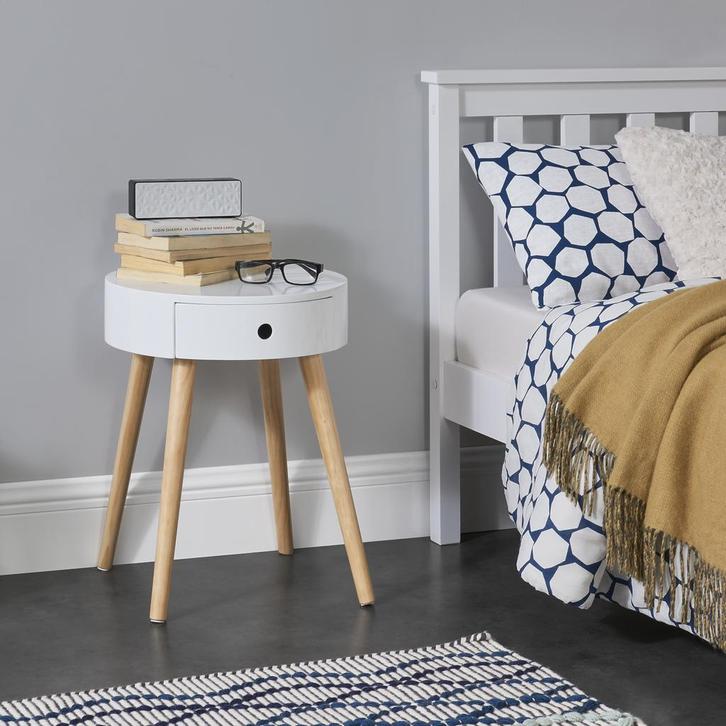 Nachtkastje bijzettafel Zanzibar 50x38x38 cm met 1 lade wit, Huis en Inrichting, Tafels | Bijzettafels, Verzenden