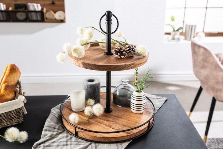 Massief houten taartplateau PURE NATURE 40cm mango rond met, Huis en Inrichting, Woonaccessoires | Overige, Ophalen of Verzenden
