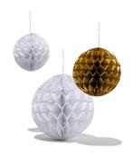 HEMA Honeycombs bal wit goud - 3 stuks, Hobby en Vrije tijd, Feestartikelen, Verzenden, Nieuw