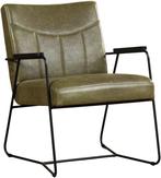 Direct meenemen | Olijfgroene leren retro fauteuil | olijfgr, Nieuw, Ophalen of Verzenden, Industrieel, 50 tot 75 cm