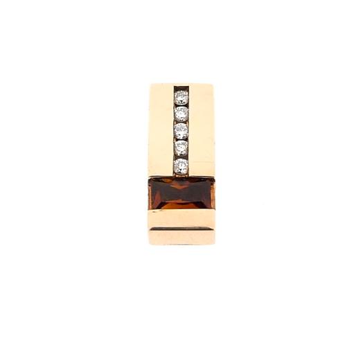 Gouden hanger met diamant en citrien | 0,075 ct., Sieraden, Tassen en Uiterlijk, Bedels, Gebruikt, Overige merken, Goud, Ophalen of Verzenden