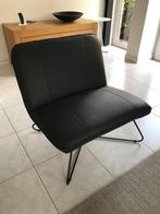 Leren fauteuil zonder armleuning met kruisframe - zwart leer, Huis en Inrichting, Nieuw, Ophalen of Verzenden, 75 tot 100 cm, Industrieel