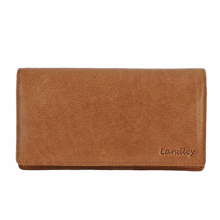 Landley Dames Harmonica Portemonnee Leer RFID Cognac Bruin, Sieraden, Tassen en Uiterlijk, Portemonnees, Nieuw, Overige merken