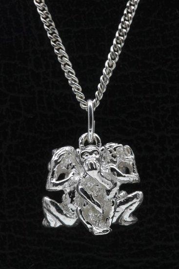 Zilveren 3 Apen - horen, zien en zwijgen ketting hanger, Sieraden, Tassen en Uiterlijk, Kettinghangers, Verzenden