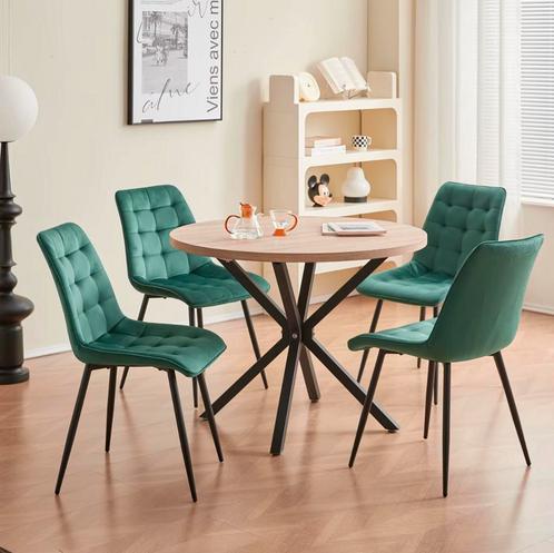 Nieuwe Set 4 Eetkamerstoelen Groen - Fluwelen Zitting Nordic, Huis en Inrichting, Stoelen, Vier, Overige kleuren, Nieuw, Stof