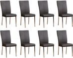 Set van 8 Donkergrijze leren moderne eetkamerstoelen - poot, Overige kleuren, Nieuw, Leer, Ophalen of Verzenden