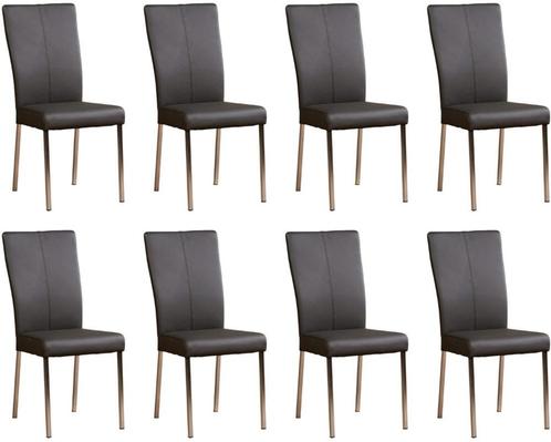 Set van 8 Donkergrijze leren moderne eetkamerstoelen - poot, Huis en Inrichting, Stoelen, Vijf, Zes of meer stoelen, Overige kleuren