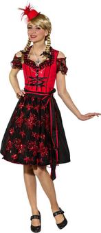 Tiroler Jurk Dirndl Rood/Zwart Edelweiss Deluxe, Kleding | Dames, Carnavalskleding en Feestkleding, Ophalen of Verzenden, Nieuw