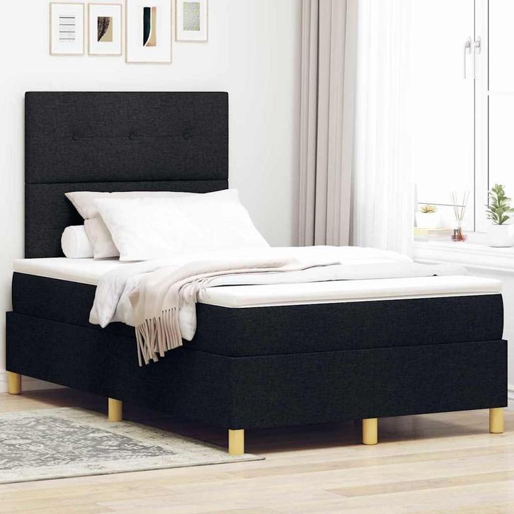 vidaXL Boxspring bed met matras met hoofdeinde Zwart 120 x, Huis en Inrichting, Slaapkamer | Bedden, Zwart, Nieuw, Verzenden