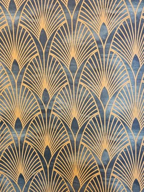 Groen vervaagd textiel met Art Deco-waardig motief in goud,, Antiek en Kunst, Kunst | Designobjecten
