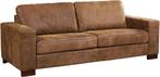 Bruine leren moderne 3-zitsbank - poot hout bruin - Kenia Le, Ophalen of Verzenden, Rechte bank, Modern, 200 tot 250 cm