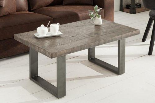 Design salontafel IRON CRAFT 100cm mangohout grijs, Huis en Inrichting, Tafels | Salontafels, Ophalen of Verzenden