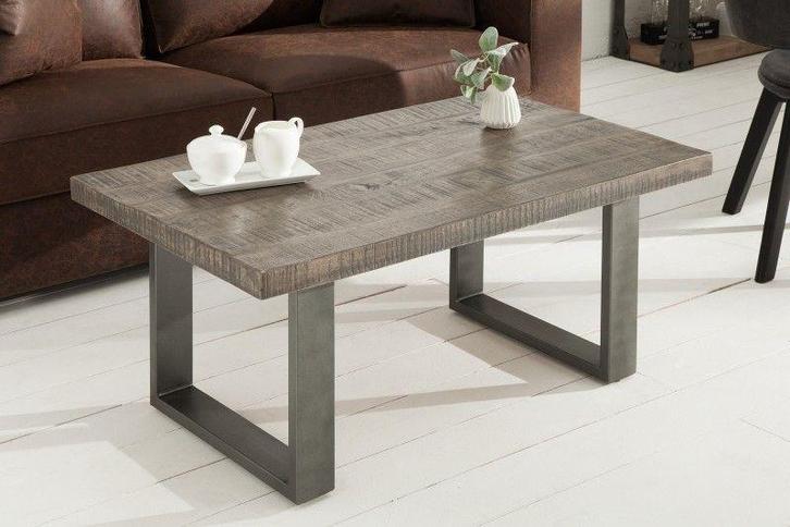 Design salontafel IRON CRAFT 100cm mangohout grijs, Huis en Inrichting, Tafels | Salontafels, Ophalen of Verzenden