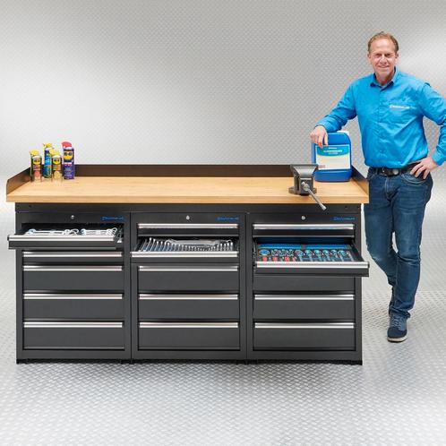 Datona Werkbank PRO - eiken werkblad - 18 lades - 200 cm -, Doe-het-zelf en Verbouw, Werkbanken, Nieuw, Ophalen of Verzenden