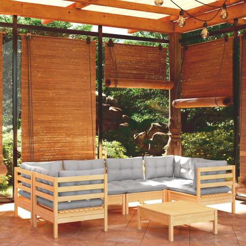 vidaXL 7-delige Loungeset met grijze kussens grenenhout, Tuin en Terras, Tuinsets en Loungesets, Loungeset, Nieuw, 7 zitplaatsen