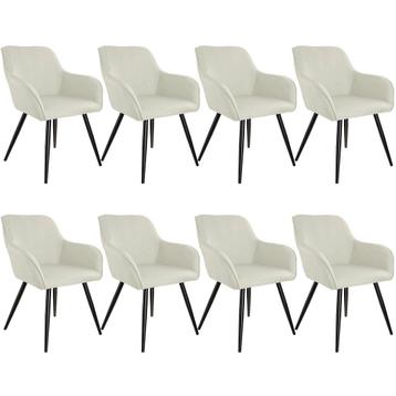Set van 8 eetkamerstoelen Marilyn linnenlook, zwarte poten - beschikbaar voor biedingen