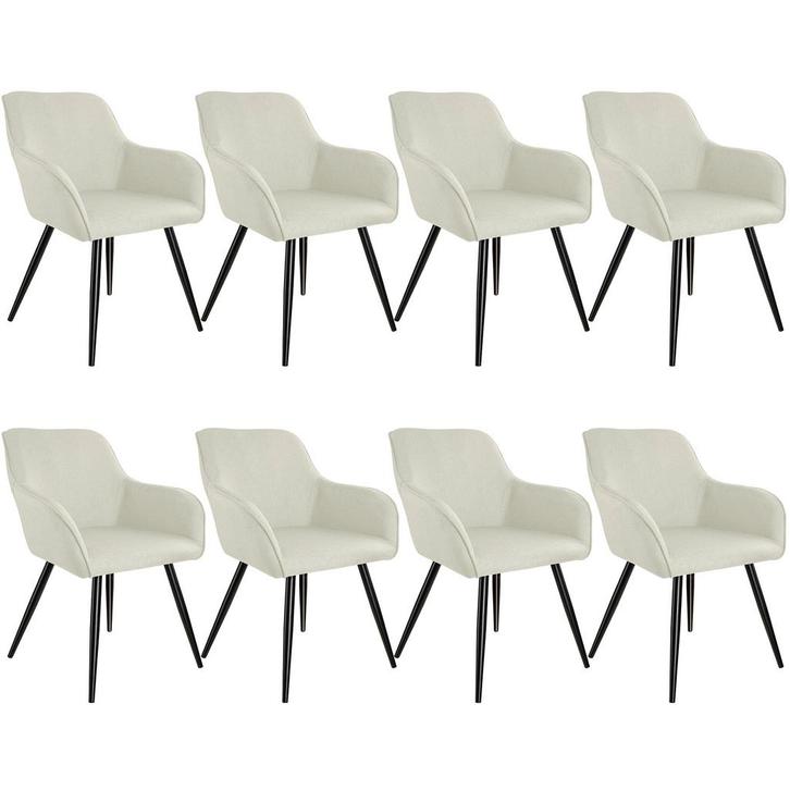 Set van 8 eetkamerstoelen Marilyn linnenlook, zwarte poten -, Huis en Inrichting, Stoelen, Verzenden