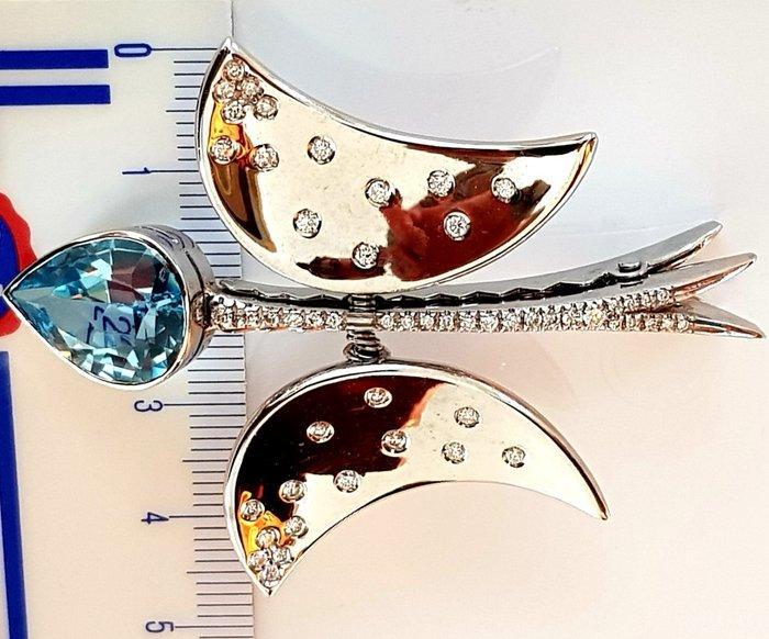 Broche - 18 karaat Witgoud - 15.42ct. tw. Topaas - Diamant, Sieraden, Tassen en Uiterlijk, Antieke sieraden