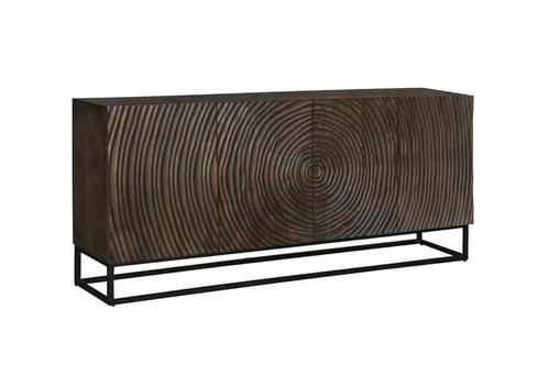 Massief dressoir ZEN CIRCLES 180cm donkerbruin mangohout 3D, Huis en Inrichting, Kasten | Dressoirs, Ophalen of Verzenden