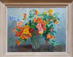 Ernest Bray - Bouquet de capucines dans un vase en verre, Antiek en Kunst