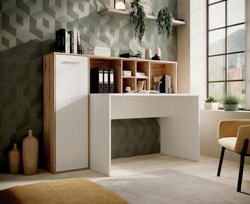 Meubella | Bureau - Eiken - Wit - 158x66x116 cm, Huis en Inrichting, Bureaus, Nieuw, Verzenden